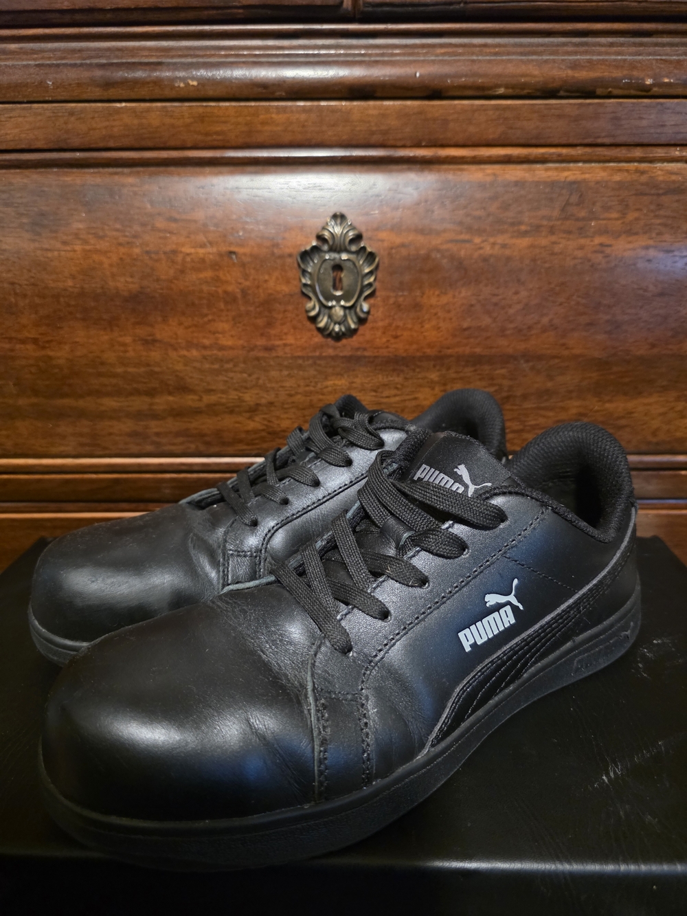 Puma Men's Black Low-Top Leather Sneakers with White Logo